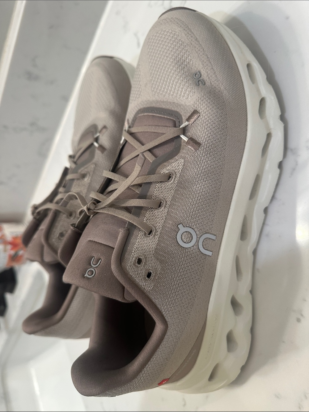 On Running Men's Cloudswift Athletic Shoes in Taupe and White - Picture 9 of 9